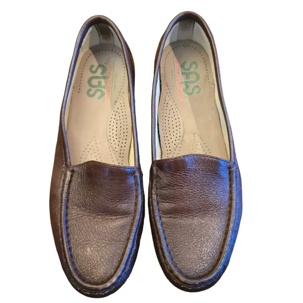 SAS Tripad Brown Pebbled Leather Slip On Loafers Size‎ 9